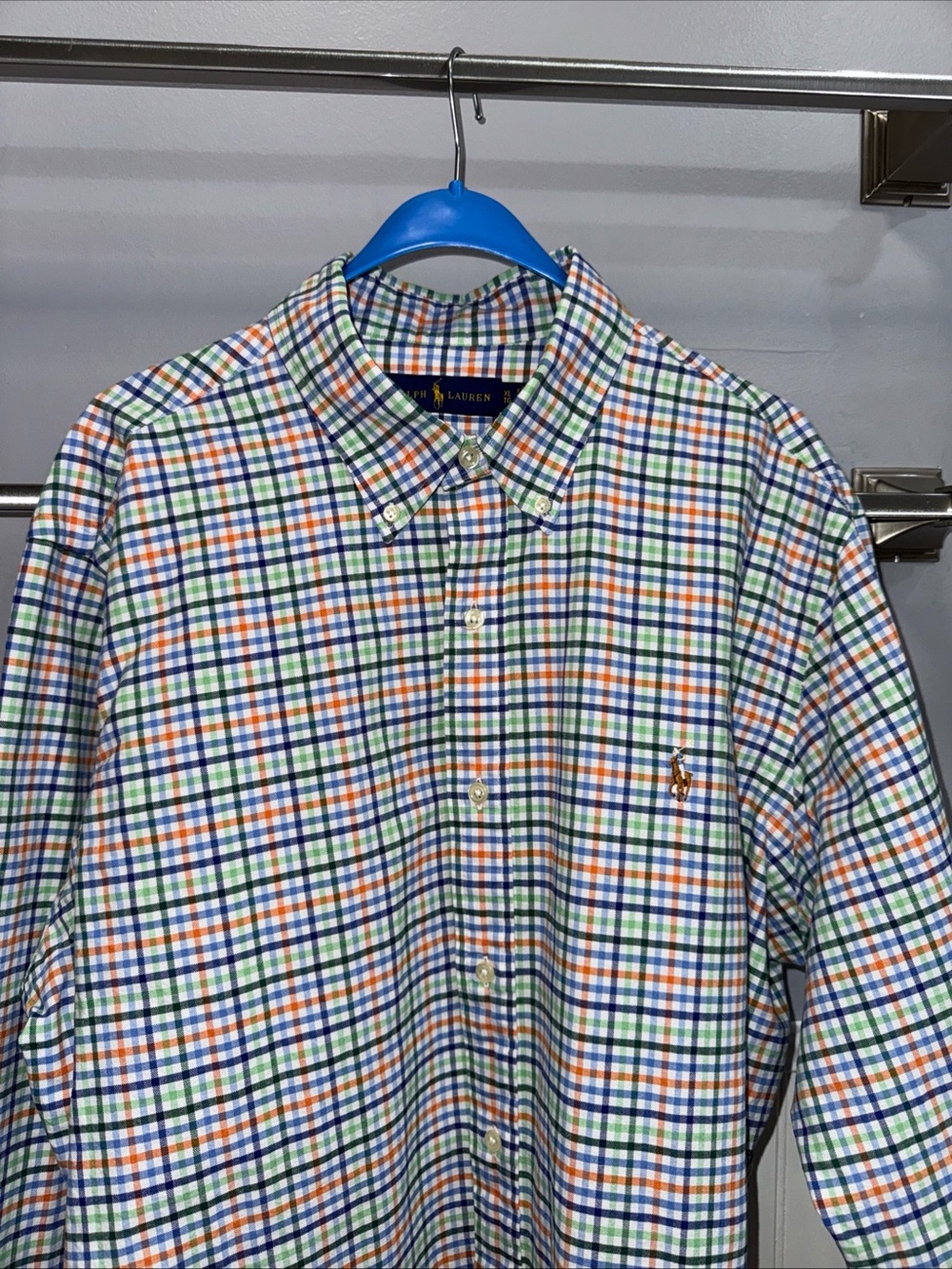 Polo by Ralph Lauren Blue Green Orange Multicolor Check Button-Down Shirt